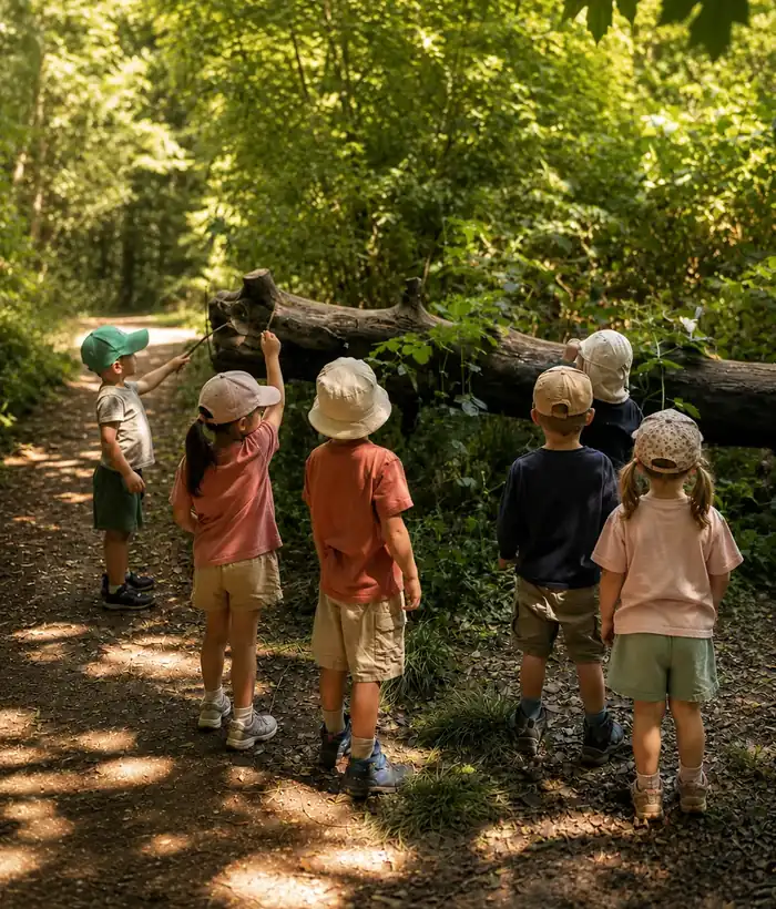 Kinder der Waldgruppe entdecken gemeinsam den Wald bei Zürich